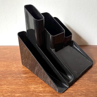 Vintage Eldon Black Plastic Desk Organizer | Office Table Stationery Caddy | Retro Modern Decor | Space Age Design | Pen Pencil Card Holder 