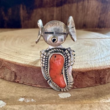 BENNIE RATION KATCHINA Spiney Oyster Odd Shaped Figure Ring | Native American Navajo Southwestern Jewelry | Sterling Silver | Sz 8 