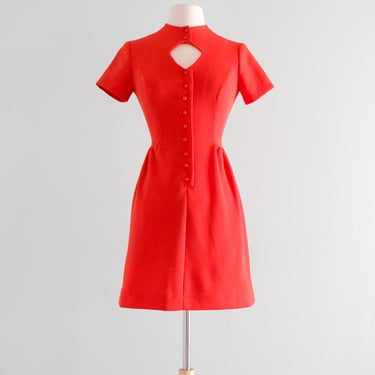 Cutest 1960's MOD Tomato Red Knit Mini Dress / Sz SM