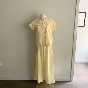 Campus Girl yellow rayon vintage 1950s pajama set-size 36 