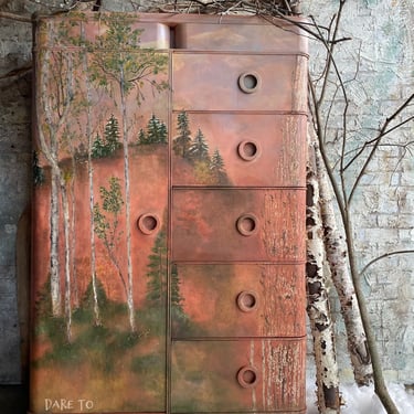 Sold Painted Armoire Trees Mountain Armoire Cabinet ~ Hand Painted Wardrobe ~ Painted Armoire ~ Bedroom Furniture ~ Hand Painted Furniture 