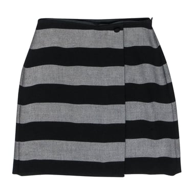 Hobbs - Black & Grey Striped Mini Wrap Skirt Sz 4