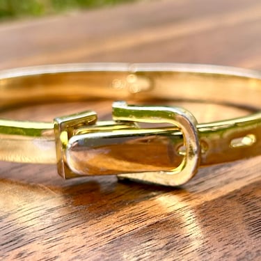 18k Yellow Gold Plate Belt Buckle Bracelet Unisex Jewelry Hinged Cuff Bangle Vintage Fashion Accessories 