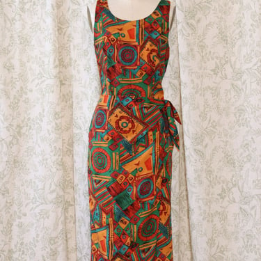 Abstract Printed Swag Wrap Dress M