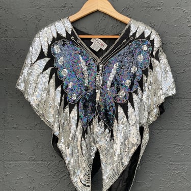 Silver and Black Sequin Butterfly Disco Dress