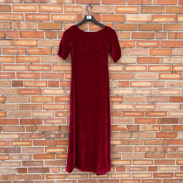 vintage 60s red velvet empire waist column dress / xs extra small 