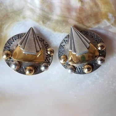 Clip earrings silver and gold art deco style, 1940s 