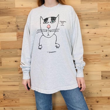 RARE 90's Cat Drawing Nicole Hollander Art Everything Here Is Mine Long Sleeve Tee Shirt T-Shirt 