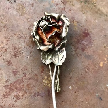 Taxco Sterling Brooch Rose Flower 1940s Mexico 980 Silver Handmade Jewelry Retro Accessories 