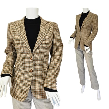 1980's Tan Grey Houndstooth Pattern Wool Suit Jacket I Blazer I Sz Med I Hastings Woman 