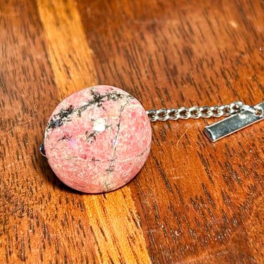 Vintage Gemstone Tie Tack Pin Rhodonite Pink Stone Retro Mens Jewelry 50s 60s Unisex Gender Neutral Fashion 