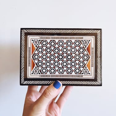 Vintage Moroccan Inlaid Wooden Marquetry Box 