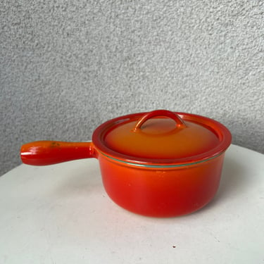 Vintage Descoware cookware small pot with lid orange grey FE 14 6” x 3 