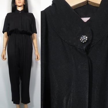 Vintage Early 80s Black Comfy Chic Jumpsuit With Pockets Size M 