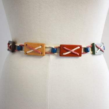 Vintage Multi-Color Wooden Tile Tie Belt 