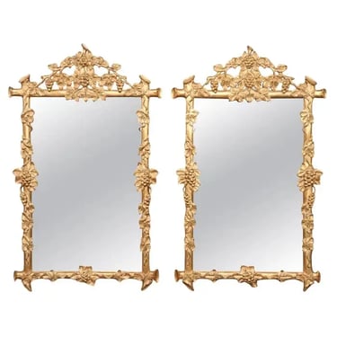 Pair Harrison & Gil &quot;Dauphine&quot; Gilded Carved Wood Faux Bois and Grapes Mirrors