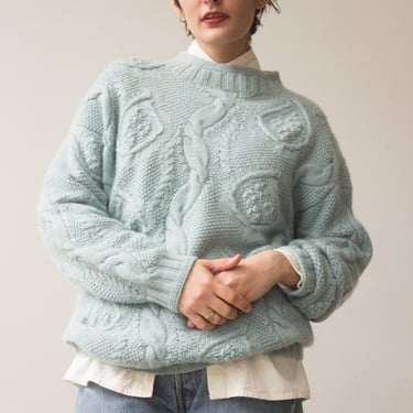 1990s Bergdorf Goodman Cashmere Cable Knit Mock Neck Pullover 