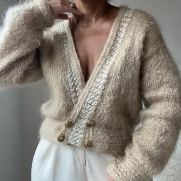 vintage cropped ultra fuzzy long mohair cardigan 
