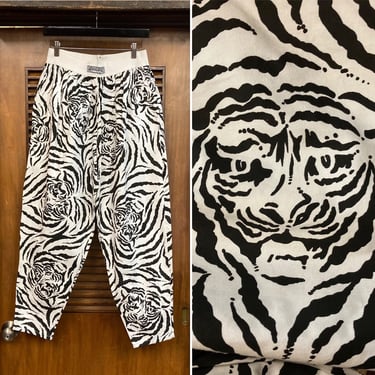 Vintage 1980’s Tiger Op Art Cotton Twill Stretch Muscle Pants, 80’s Sportswear, 80’s Muscle Pants, Vintage Optical Art, Vintage Clothing 