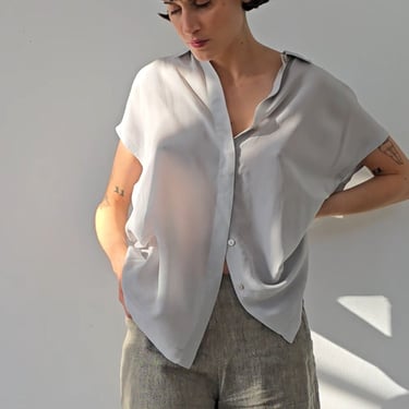 Soft Gray Simple Silk Blouse (L)