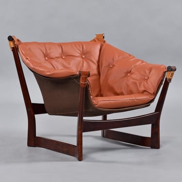 Trega Rosewood New Leather Sling Lounge Chair by Tormod Alnaes for Sørlie Møbler 