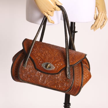 1950s Leather Hand Tooled Western Cowgirl Handbag 