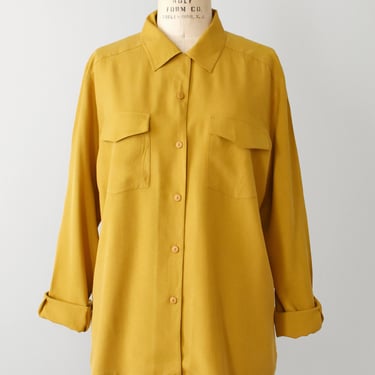 vintage mustard silk shirt, 90s button down 