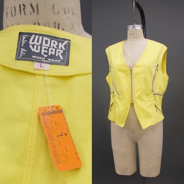 Vintage 1970s Bright Yellow Work Wear Vest, Vintage Deadstock Vest, 70s Saks Fifth Avenue, Hippie Chic, Size Med/Large, Chest 40