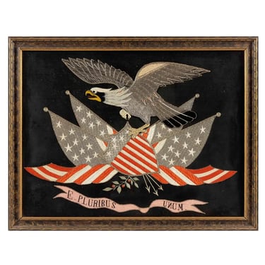 Antique Japanese Export Silk Embroidery Americana Patriotic Panel