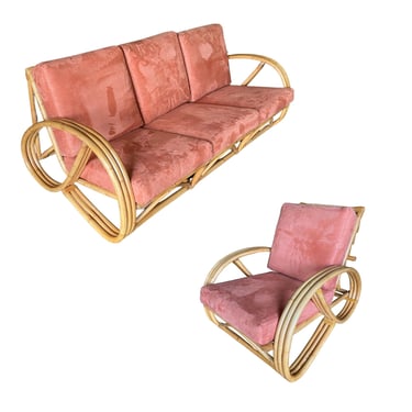 3/4 3-Strand Reverse Round Pretzel Rattan Chair & Sofa Livingroom Set 