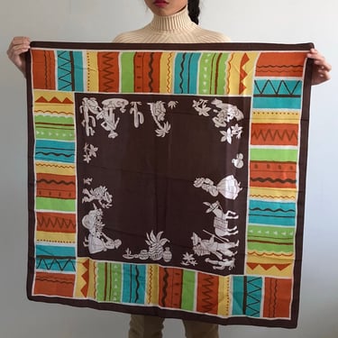 80s southwestern silk scarf cactus print pure silk large square silk scarf 