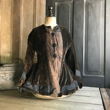 Mid 19th C French Silk Velvet Jacket, Crinoline Skirt Jacket, Authentic Period Clothing Costume 