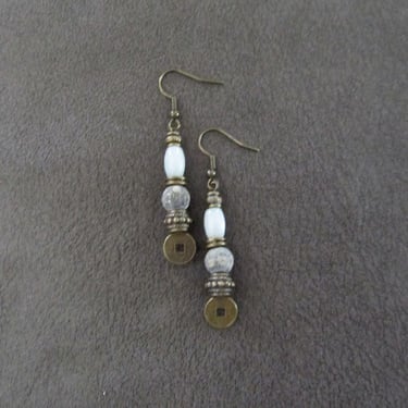 Asian coin earrings, jadeite and bronze 2 