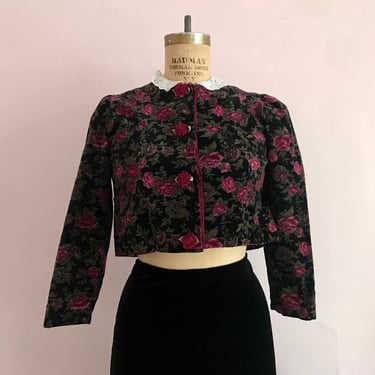 1990's Size Small Velvet Floral Cropped Blazer 