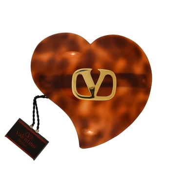 Valentino Vintage Large V Logo Tortoise Curved Heart Hair Clip Barrette