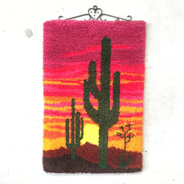 Vintage Saguaro Cactus Desert Shas Carpet Tapestry Art
