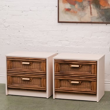 Cream and Rattan Vintage Nightstands