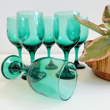 Set of 6 Green Wine Glasses