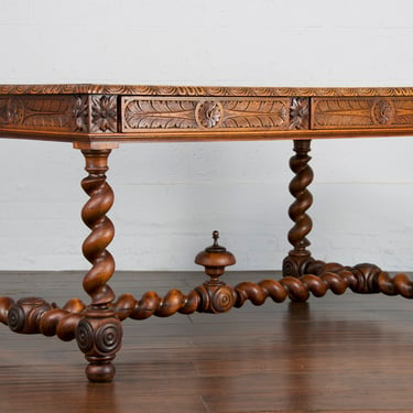 19th Century French Louis XIII Style Barley Twist Provincial Walnut Writing Desk 