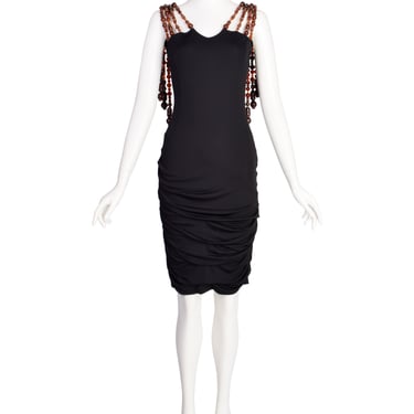 Alma Couture Vintage Black Gathered Body Con Dress with Amazing Beaded Straps