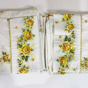 Vintage Wondercale by Springmaid Floral King Size Pillowcases Set of 2 Flowers Bedding Cotton Fabric Yellow Flower Mid-Century Retro Pair 
