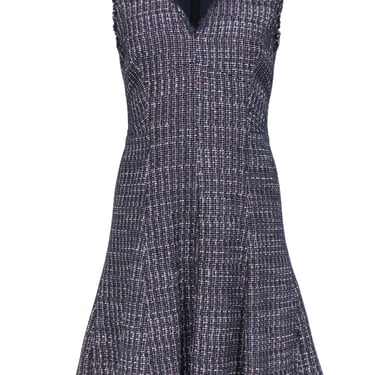 Rebecca Taylor - Navy & Pink Tweed Sleeveless A-Line Dress w/ Frayed Trim Sz 8
