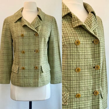 Cute Vintage 60s MOD PLAID PENDLETON Coat Jacket / Double-Breasted + Pockets 