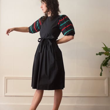 1980s Saks Fifth Avenue Cotton Puff Sleeve Dress 