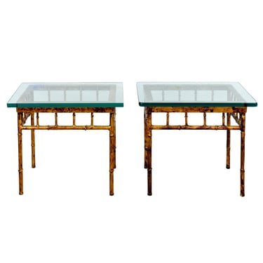 Pair of Hollywood Regency Gilt Faux Bamboo Side Tables