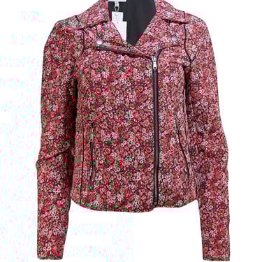Joie - Red, Pink, & Black Floral Print Moto Jacket Sz M