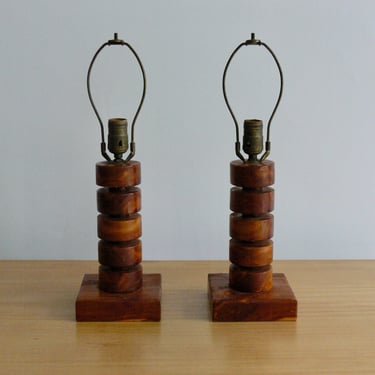 Vintage Handmade Art Deco Turned Table Lamps (Pair) 