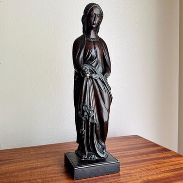 Fine Antique Carved Wood Statue of Female Saint, Likely Pre Baroque Europe 19.5” 