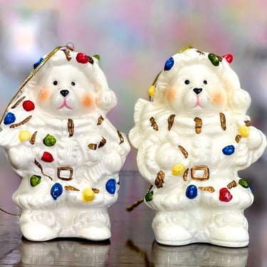 VINTAGE: 2pcs - Porcelain Bear Ornaments - Christmas Ornaments - Holiday - X Was - Christmas - SKU 00040205 