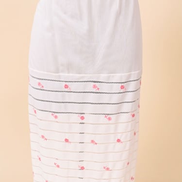 White Striped Slip Skirt with Pink Rose Embroidery By Eyeful, M/L